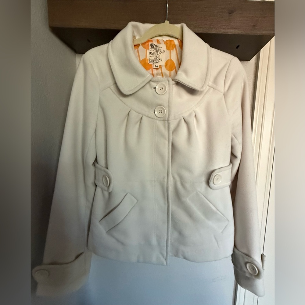 Tulle Cream Women's Pea Coat